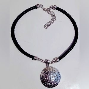 Premier Designs Silver & Black Leather Pendant Necklace